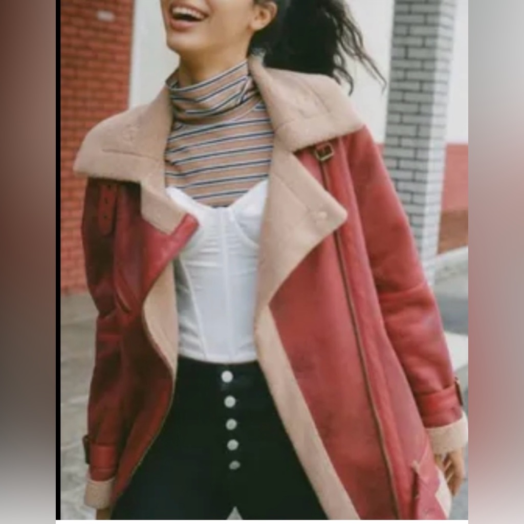 Urban Outfitters Woman’s Red Faux Fur Zip Up Warm Collared Jacket